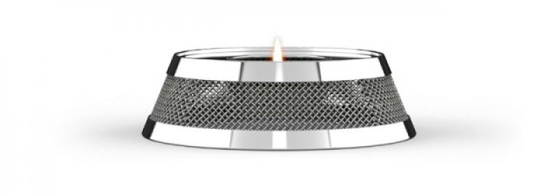 Marcel Stövchen im Bauhaus Stil von Philippi: Teelichthalter aus Chrom mit feinem Drahtgeflecht.